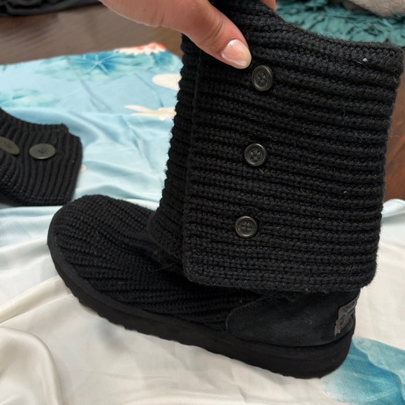 UGG Black Knit Button Mid-Calf Heeled Boots - Picture 6 of 10